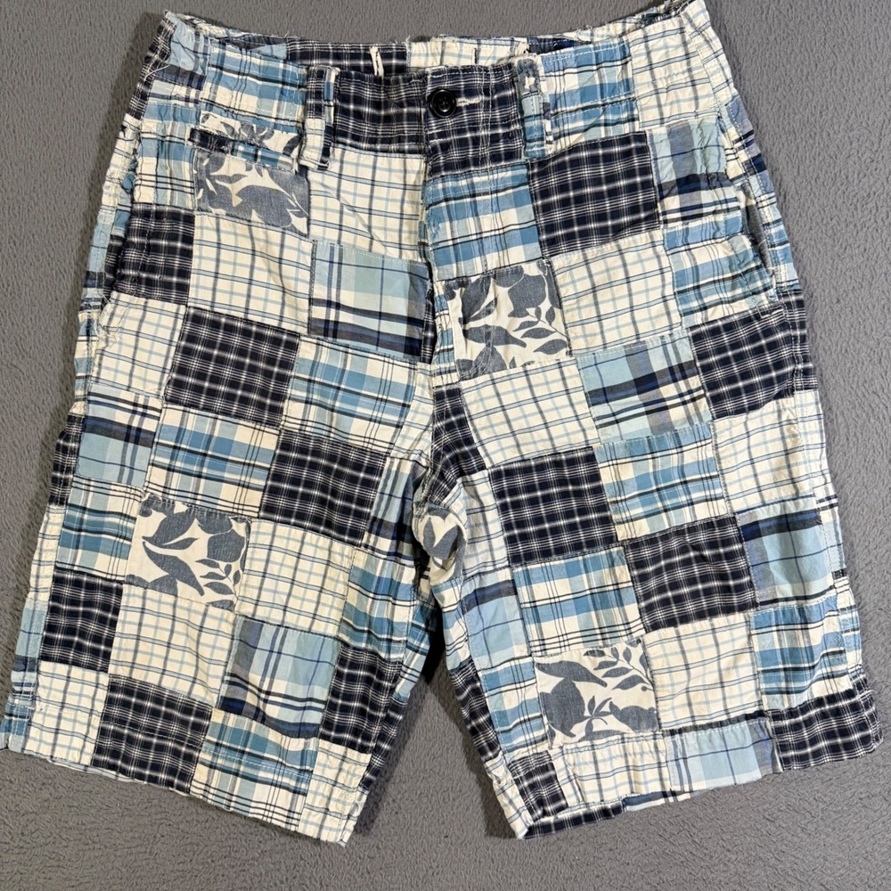 Vintage American Eagle Mens Blue Patchwork Plaid‎ Shorts Size 30 Casual